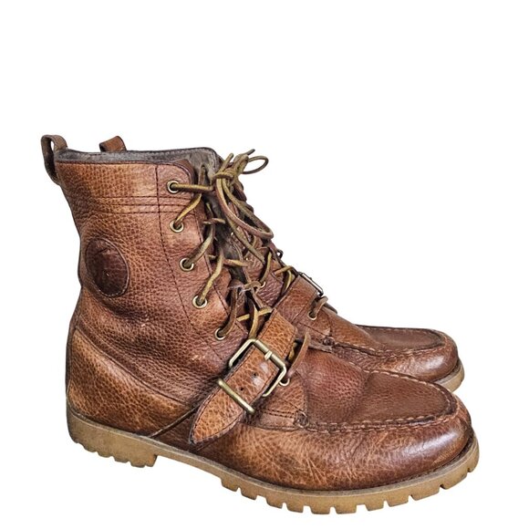 Polo Ralph Lauren Ranger Men's Size 10D Shoes Brown Leather Lace Up Combat Boots - Picture 1 of 10